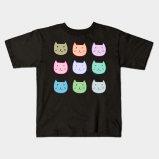 9 Pack Smiley Cat Pastel Pink Blue Green Kids T-Shirt